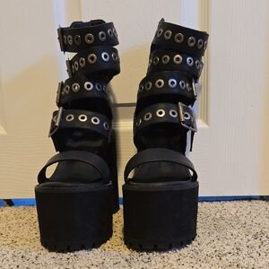 Dolls Kill Black Grommet-Strap Platform Heel Sandals